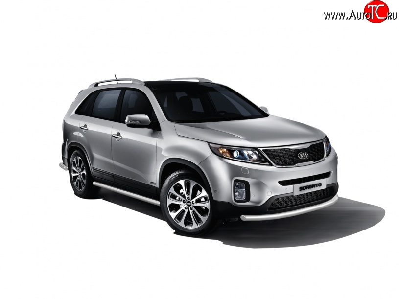 10 699 р. Защита порогов из круглой трубы диаметром 63 мм Petroil Tuning  KIA Sorento  XM (2012-2015) рестайлинг (Нержавеющая полированная сталь)  с доставкой в г. Пермь