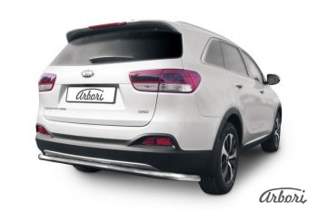 Защита заднего бампера Arbori (длинная, нержавейка, 1 труба d57 mm). KIA Sorento  UM/Prime (2014-2018) дорестайлинг