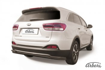 Защита заднего бампера Arbori (черная, 2 трубы d57 и 42 mm). KIA Sorento  UM/Prime (2014-2018) дорестайлинг