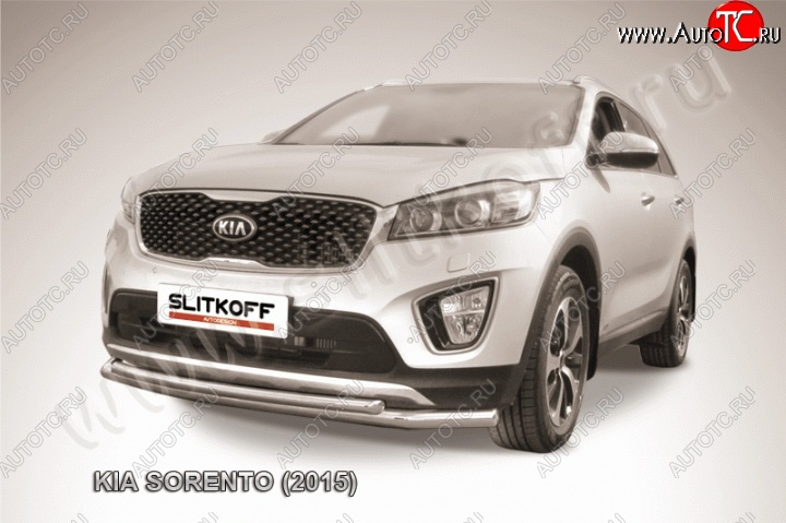 13 749 р. Двойная защита переднего бампера из труб диаметром 57 и 42 мм Slitkoff KIA Sorento UM/Prime дорестайлинг (2014-2018) (Нержавейка)  с доставкой в г. Пермь
