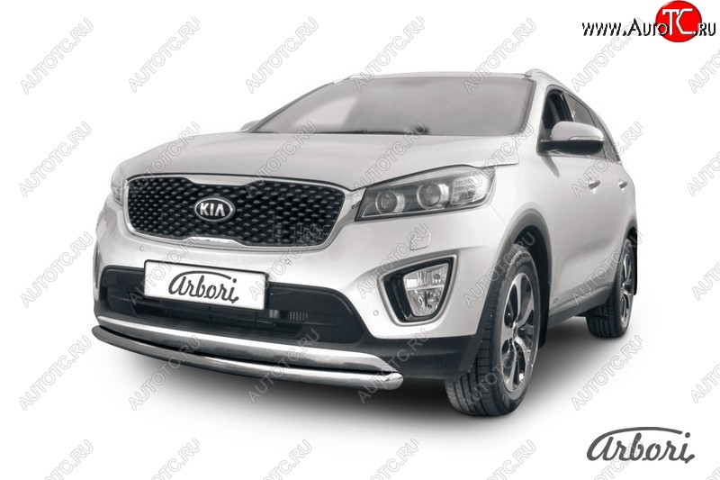13 949 р. Защита переднего бампера Arbori (короткая, нержавейка, 1 труба d57 mm). KIA Sorento UM/Prime дорестайлинг (2014-2018)  с доставкой в г. Пермь