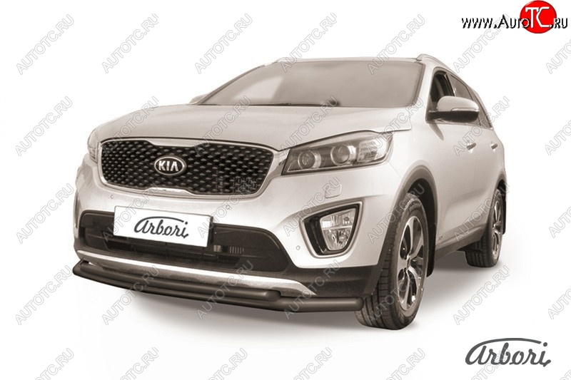 6 349 р. Защита переднего бампера Arbori (черная, 2 трубы d57 и 42 mm) KIA Sorento UM/Prime дорестайлинг (2014-2018)  с доставкой в г. Пермь