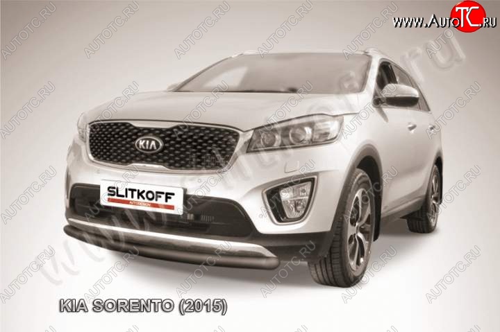 7 599 р. Защита переднего бампера (Ø57 мм, сталь с полимерным покрытием) Russtal KIA Sorento UM/Prime дорестайлинг (2014-2018) (Цвет: серебристый)  с доставкой в г. Пермь