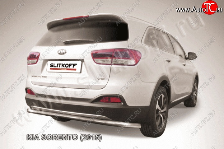16 699 р. Двойная защита заднего бампера из труб диаметром 57 и 42 мм Slitkoff  KIA Sorento  UM/Prime (2014-2018) дорестайлинг (Нержавейка, Полированная)  с доставкой в г. Пермь