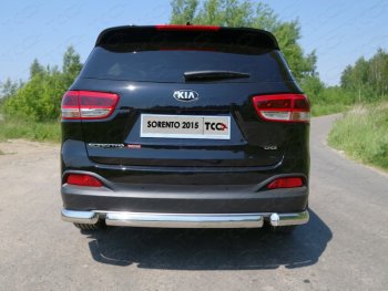 Защита заднего бампера (овальная короткая) ТСС (нержавейка d 75х42 мм) KIA Sorento  UM/Prime (2014-2018) дорестайлинг