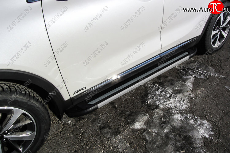 11 299 р. Пороги алюминиевые Slitkoff  KIA Sorento  UM/Prime (2014-2018) дорестайлинг (Luxe Black)  с доставкой в г. Пермь