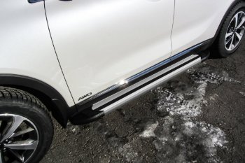 Пороги алюминиевые Slitkoff KIA Sorento  UM/Prime (2014-2018) дорестайлинг (Luxe Silver)