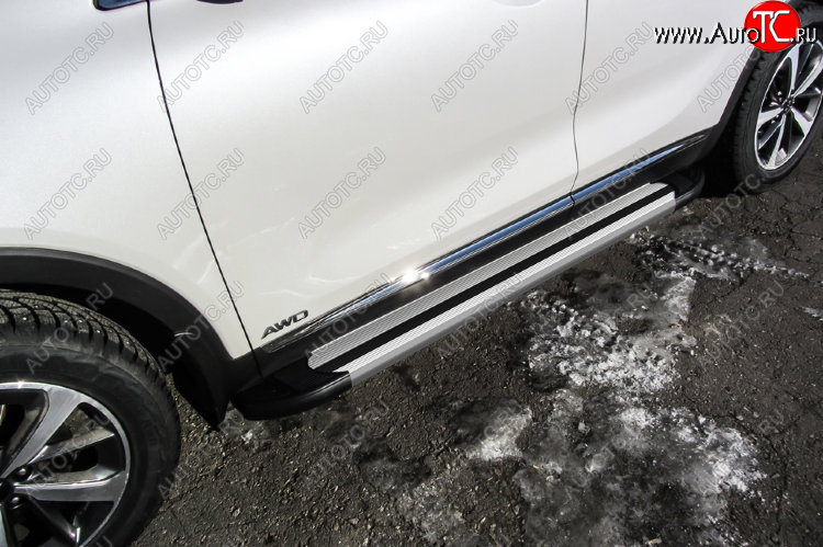 10 699 р. Пороги алюминиевые Slitkoff  KIA Sorento  UM/Prime (2014-2018) дорестайлинг (Luxe Silver)  с доставкой в г. Пермь