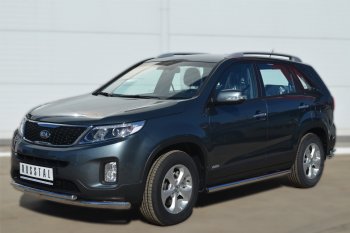 18 799 р. Защита порогов на SLITKOFF (труба D63 мм)  KIA Sorento ( XM,  UM/Prime) (2012-2020) рестайлинг, дорестайлинг (Защита порогов с заглушками на торцах (вариант 2))  с доставкой в г. Пермь. Увеличить фотографию 2