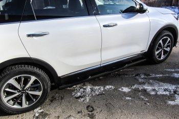 Защита порогов Slitkoff (d76 мм, с проступями) KIA Sorento  UM/Prime (2018-2020) рестайлинг (Сталь с полимерным покрытием. Цвет: чёрный)