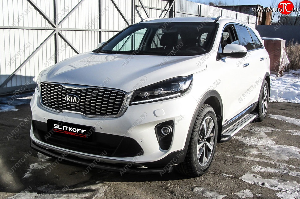 8 999 р. Защита переднего бампера Slitkoff (двойная, d57/42) KIA Sorento UM/Prime рестайлинг (2018-2020) (Сталь с полимерным покрытием. Цвет: чёрный)  с доставкой в г. Пермь
