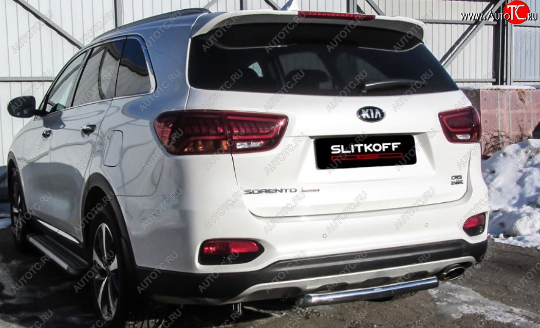 7 349 р. Защита заднего бампера Slitkoff (d57)  KIA Sorento  UM/Prime (2018-2020) рестайлинг (Нержавейка, Полированная)  с доставкой в г. Пермь
