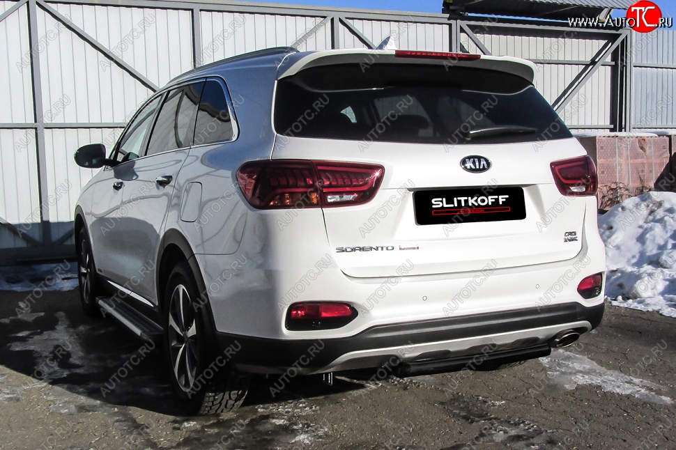 4 999 р. Защита заднего бампера Slitkoff (короткая, d57)  KIA Sorento  UM/Prime (2018-2020) рестайлинг (Сталь с полимерным покрытием. Цвет: чёрный)  с доставкой в г. Пермь