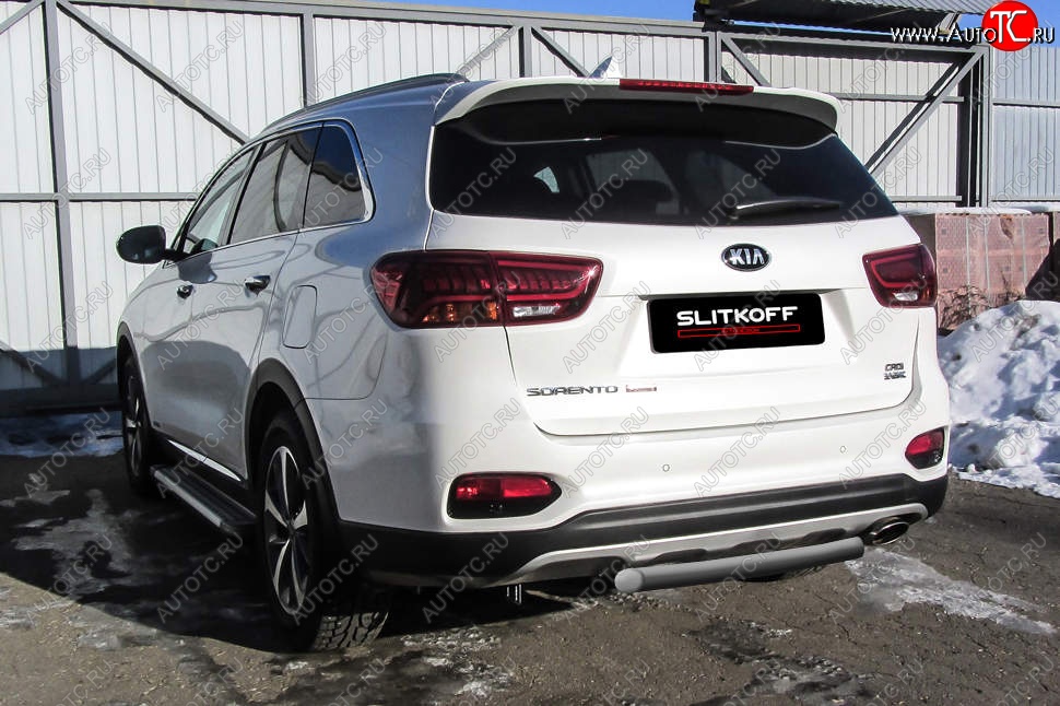 4 999 р. Защита заднего бампера Slitkoff (короткая, d57)  KIA Sorento  UM/Prime (2018-2020) рестайлинг (Сталь с полимерным покрытием. Цвет: серебристый)  с доставкой в г. Пермь
