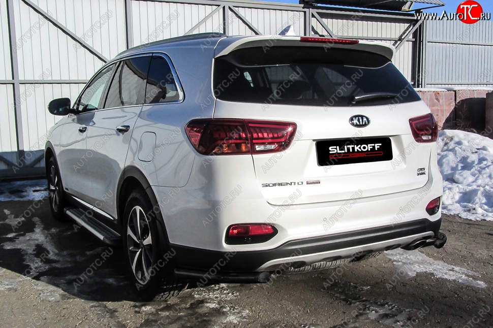 4 999 р. Защита заднего бампера Slitkoff (уголки, d57)  KIA Sorento  UM/Prime (2018-2020) рестайлинг (Сталь с полимерным покрытием. Цвет: чёрный)  с доставкой в г. Пермь