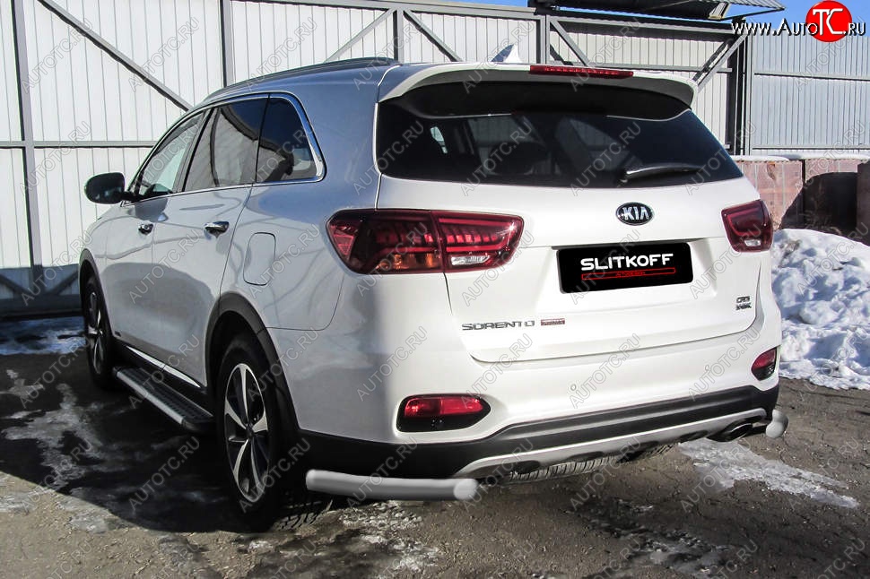 4 999 р. Защита заднего бампера Slitkoff (уголки, d57)  KIA Sorento  UM/Prime (2018-2020) рестайлинг (Сталь с полимерным покрытием. Цвет: серебристый)  с доставкой в г. Пермь