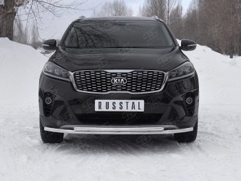 Защита переднего бампера (2 трубы Ø42 мм, нержавейка) SLITKOFF KIA Sorento  UM/Prime (2018-2020) рестайлинг