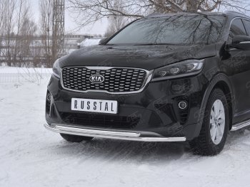17 999 р. Защита переднего бампера (2 трубы Ø42 мм, нержавейка) SLITKOFF KIA Sorento UM/Prime рестайлинг (2018-2020)  с доставкой в г. Пермь. Увеличить фотографию 4