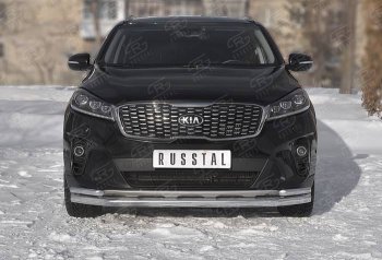 Защита переднего бампера (Ø 63/42 мм с углами, нержавейка) SLITKOFF KIA Sorento  UM/Prime (2018-2020) рестайлинг