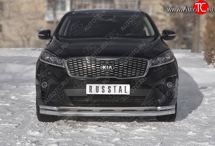 19 799 р. Защита переднего бампера (Ø 63/42 мм с углами, нержавейка) SLITKOFF KIA Sorento UM/Prime рестайлинг (2018-2020)  с доставкой в г. Пермь