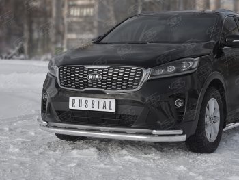 19 799 р. Защита переднего бампера (Ø 63/42 мм с углами, нержавейка) SLITKOFF KIA Sorento UM/Prime рестайлинг (2018-2020)  с доставкой в г. Пермь. Увеличить фотографию 4