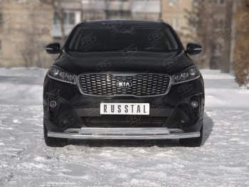 Защита переднего бампера (2 трубы Ø63 и 75х42 мм, нержавейка) SLITKOFF KIA Sorento  UM/Prime (2018-2020) рестайлинг