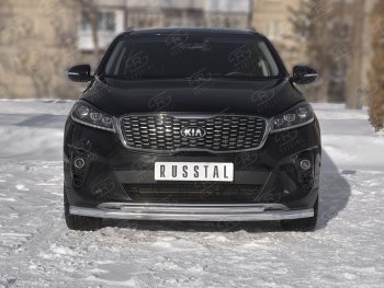 Защита переднего бампера (2 трубы Ø63 и 42 мм, нержавейка) SLITKOFF KIA Sorento  UM/Prime (2018-2020) рестайлинг