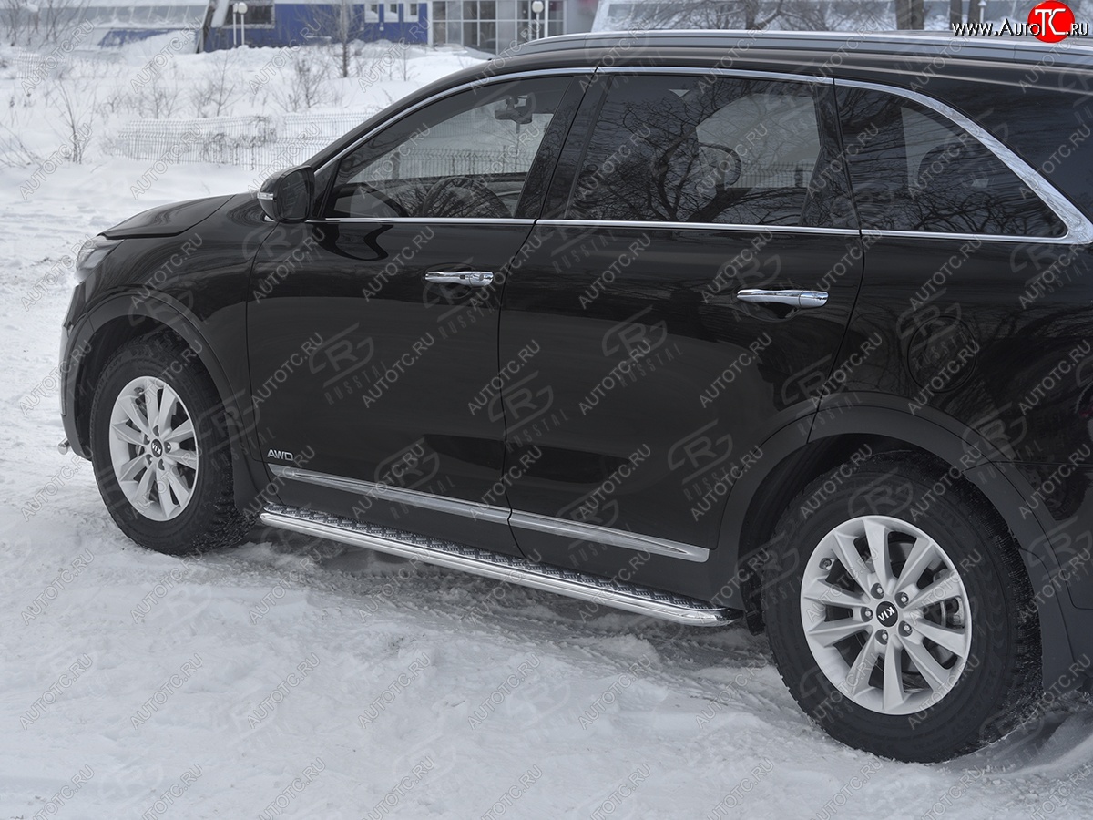 22 999 р. Порожки для ног SLITKOFF (Ø42 мм)  KIA Sorento  UM/Prime (2018-2020) рестайлинг (Лист алюминиевый, труба - сталь окрашенная в черный цвет)  с доставкой в г. Пермь