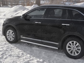 Защита порогов (Ø63 мм, нержавейка) SLITKOFF KIA Sorento  UM/Prime (2018-2020) рестайлинг (С пластиковыми заглушками на торцах)
