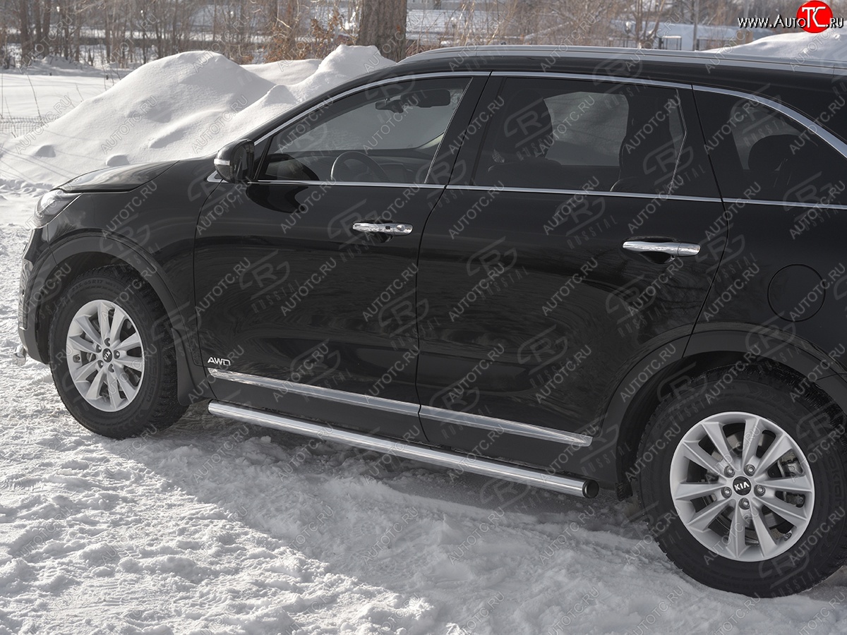 18 799 р. Защита порогов (Ø63 мм, нержавейка) SLITKOFF  KIA Sorento  UM/Prime (2018-2020) рестайлинг (С пластиковыми заглушками на торцах)  с доставкой в г. Пермь