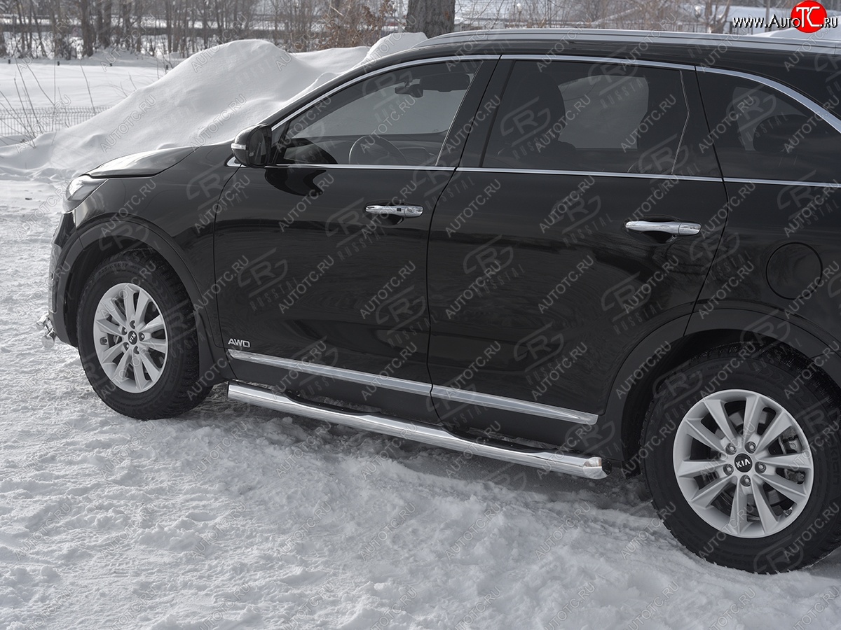 24 549 р. Защита порогов (Ø76 мм с проступью, нержавейка) SLITKOFF  KIA Sorento  UM/Prime (2018-2020) рестайлинг (Металлические торцы под 45°)  с доставкой в г. Пермь