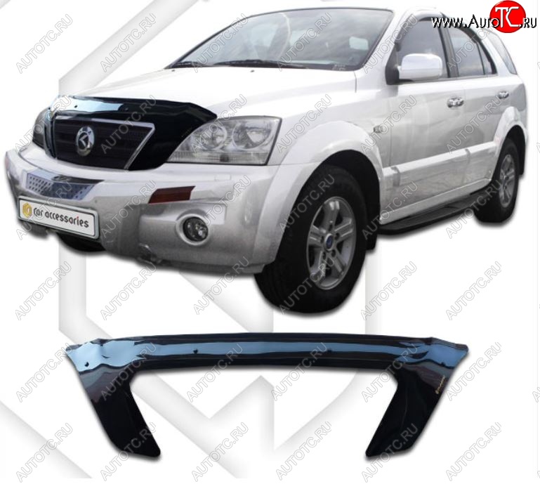 2 899 р. Дефлектор капота CA-Plastiс exclusive KIA Sorento BL дорестайлинг (2002-2006) (Classic черный, Без надписи)  с доставкой в г. Пермь