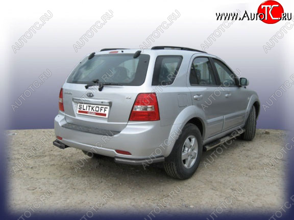 4 999 р. Защита заднего бампера Slitkoff (Ø 57 мм, уголки)  KIA Sorento  BL (2002-2006) дорестайлинг (Сталь с полимерным покрытием. Цвет: черный)  с доставкой в г. Пермь