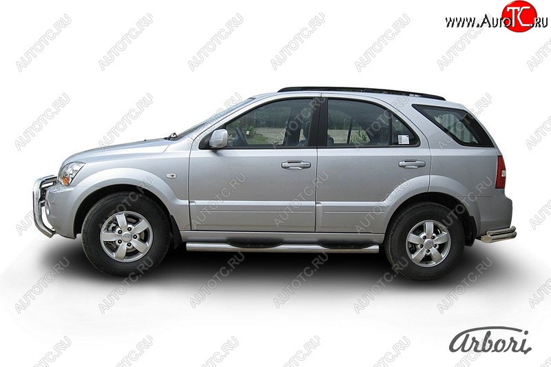 14 579 р. Защита штатных порогов Arbori (с проступью, нержавейка, d76 mm). KIA Sorento BL рестайлинг (2006-2010)  с доставкой в г. Пермь