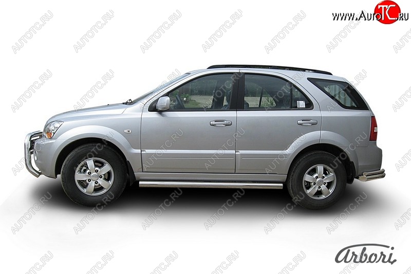 12 509 р. Защита штатных порогов Arbori (нержавейка, d76 mm). KIA Sorento BL рестайлинг (2006-2010)  с доставкой в г. Пермь