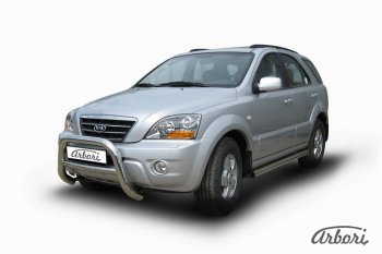 32 579 р. Защита переднего бампера Arbori (низкая с 1 перемычкой, нержавейка, d76 mm) KIA Sorento BL рестайлинг (2006-2010)  с доставкой в г. Пермь. Увеличить фотографию 2