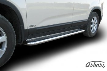 Защита штатных порогов с листом Arbori (нержавейка, алюминий, d57) KIA Sorento XM дорестайлинг (2009-2012)