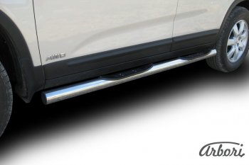 15 749 р. Защита штатных порогов Arbori (с проступью, нержавейка, d76 mm). KIA Sorento XM дорестайлинг (2009-2012)  с доставкой в г. Пермь. Увеличить фотографию 2