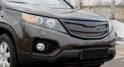 5 299 р. Решётка радиатора RA KIA Sorento XM дорестайлинг (2009-2012) (Глянец под окраску, с металлической сеткой, Неокрашенная)  с доставкой в г. Пермь. Увеличить фотографию 2