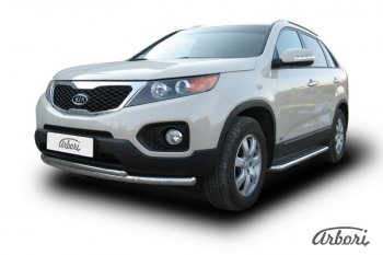 17 099 р. Защита переднего бампера Arbori (нержавейка, 2 трубы d57 и 42 mm) KIA Sorento XM дорестайлинг (2009-2012)  с доставкой в г. Пермь. Увеличить фотографию 2
