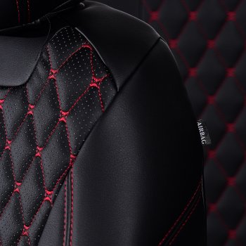 10 899 р. Чехлы для сидений Lord Autofashion Байрон (экокожа, раздельная спинка, 3 Г-образных подголовника) KIA Soul PS дорестайлинг (2014-2016) (Черный, вставка черная, строчка красная)  с доставкой в г. Пермь. Увеличить фотографию 5