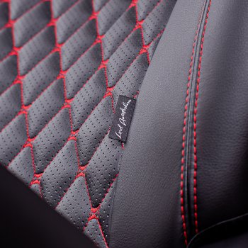 10 899 р. Чехлы для сидений Lord Autofashion Байрон (экокожа, раздельная спинка, 3 Г-образных подголовника) KIA Soul PS дорестайлинг (2014-2016) (Черный, вставка черная, строчка красная)  с доставкой в г. Пермь. Увеличить фотографию 7