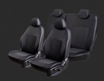 5 399 р. Чехлы для сидений Lord Autofashion Турин (экокожа/жаккард, спинка 60/40, 3 П-образных подголовника) KIA Spectra (2000-2009) (Черный, вставка жаккард Чёрный Вега)  с доставкой в г. Пермь. Увеличить фотографию 3