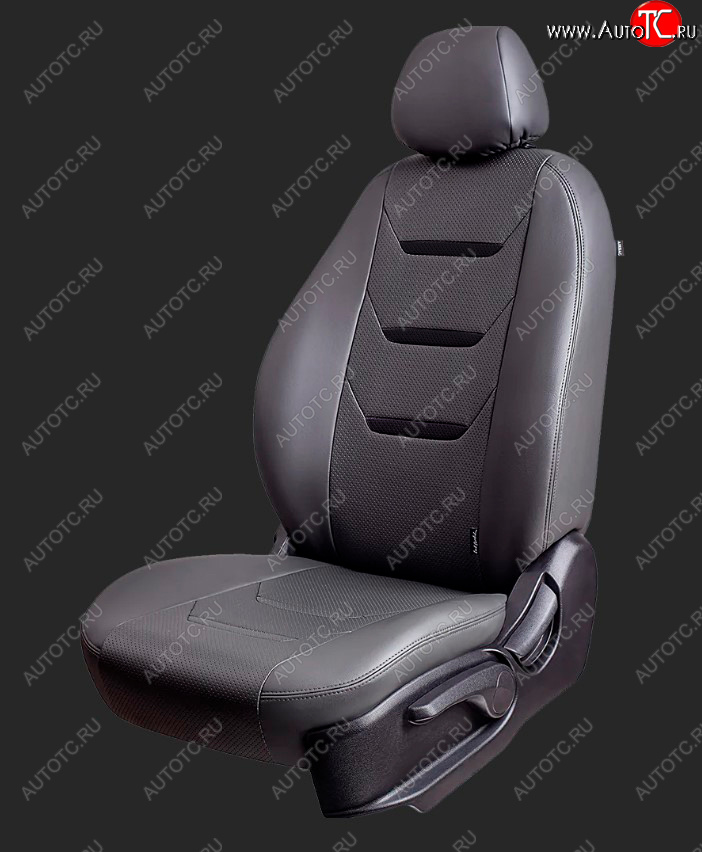 6 599 р. Чехлы для сидений Lord Autofashion Турин 2 (экокожа) KIA Spectra (2000-2009) (Серый, вставка серая/черная, строчка черная)  с доставкой в г. Пермь
