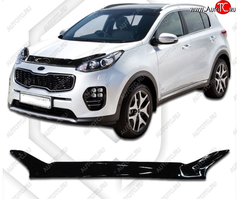 2 079 р. Дефлектор капота CA-Plastiс  KIA Sportage  4 QL (2016-2022) дорестайлинг, рестайлинг (Classic черный, Без надписи)  с доставкой в г. Пермь