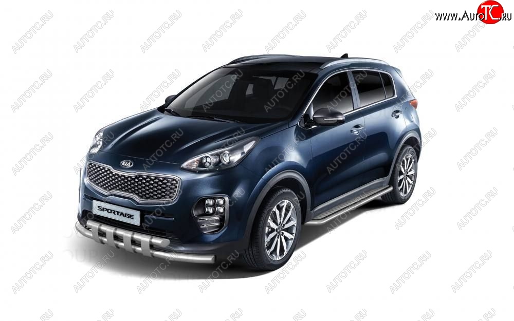 27 449 р. Порожки для ног из трубы Ø51 с алюминиевой площадкой Petroil Tuning  KIA Sportage  4 QL (2016-2022) дорестайлинг, рестайлинг (Нержавеющая полированная сталь)  с доставкой в г. Пермь