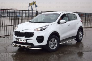 27 449 р. Порожки для ног из трубы Ø51 с алюминиевой площадкой Petroil Tuning  KIA Sportage  4 QL (2016-2022) дорестайлинг, рестайлинг (Нержавеющая полированная сталь)  с доставкой в г. Пермь. Увеличить фотографию 3