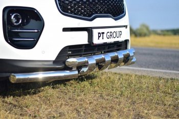 Защита переднего бампера двойная с зубьями из труб d63/63 мм Petroil Tuning KIA Sportage  4 QL (2016-2022) дорестайлинг, рестайлинг (Нержавеющая полированная сталь)