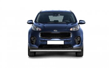 Защита переднего бампера одинарная из трубы d63 мм Petroil Tuning KIA Sportage  4 QL (2016-2022) дорестайлинг, рестайлинг (Нержавеющая полированная сталь)