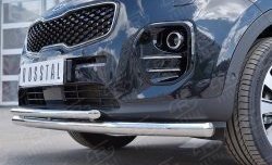 16 999 р. Защита переднего бампера (2 трубыØ63 и 42 мм, нержавейка) SLITKOFF  KIA Sportage  4 QL (2016-2018) дорестайлинг  с доставкой в г. Пермь. Увеличить фотографию 4